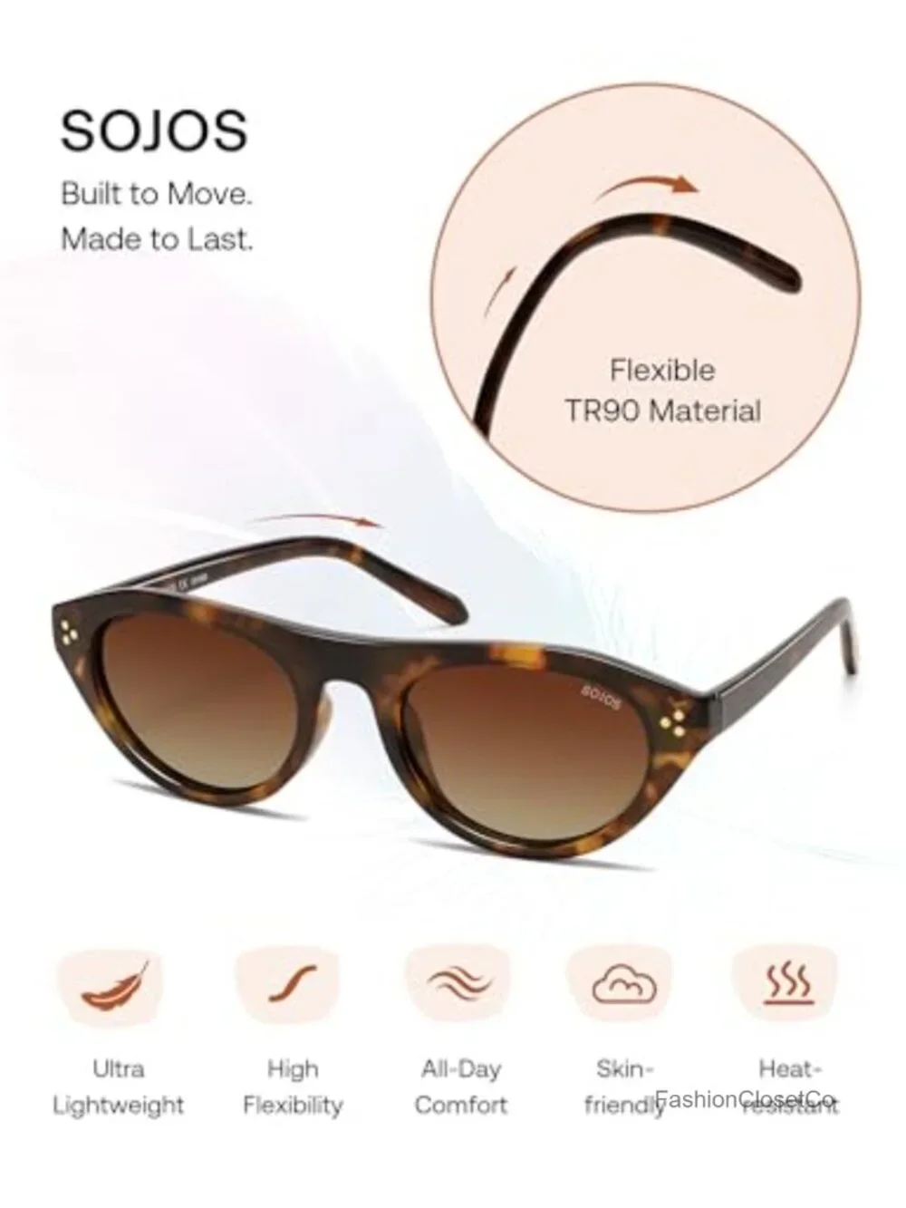 Polarized Retro Oval Cat Eye Sunglasses TR90 Frame